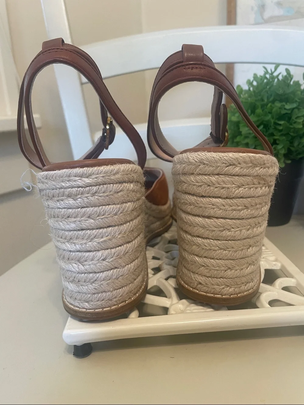 Cole Haan Women's Cognac Suede Espadrille Wedge Sandals Sz9.5 or 10 NEW